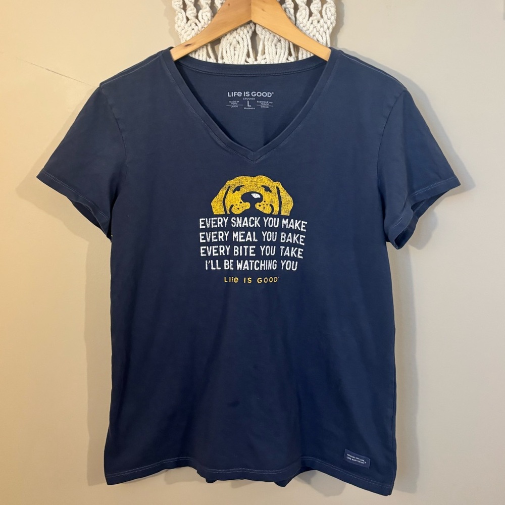 Life Is Good Blue T-Shirt with Yellow Dog Graphic